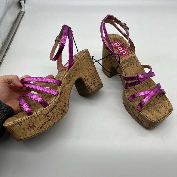 Pop Womens Admission Heeled Sandals Pink Fuschia Size 10M - Picture 8 of 10